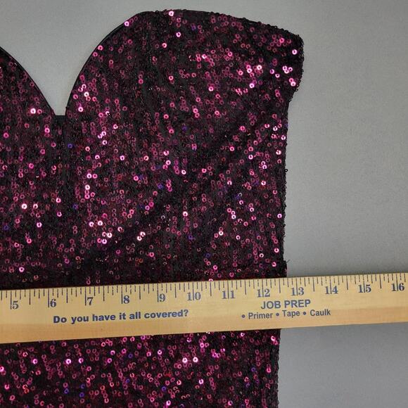 Lulus Dress Womens Medium Purple Sequin Strapless Asymmetrical Ruched Cocktail - Picture 9 of 16